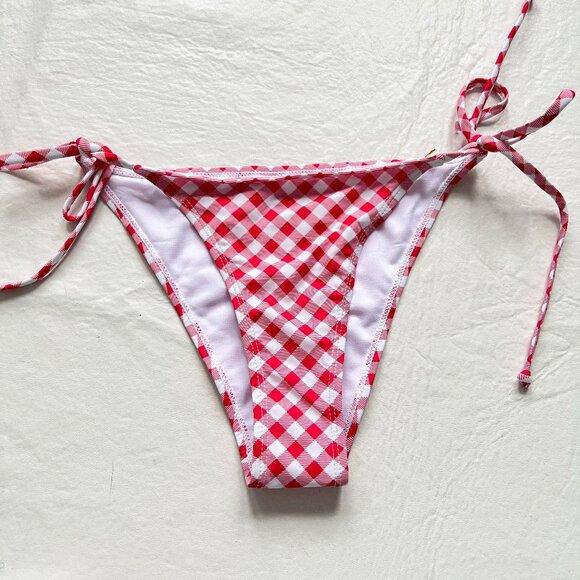 Betty Jade bikini bottoms Medium red white gingham side tie plaid swimsuit swim - Picture 1 of 3